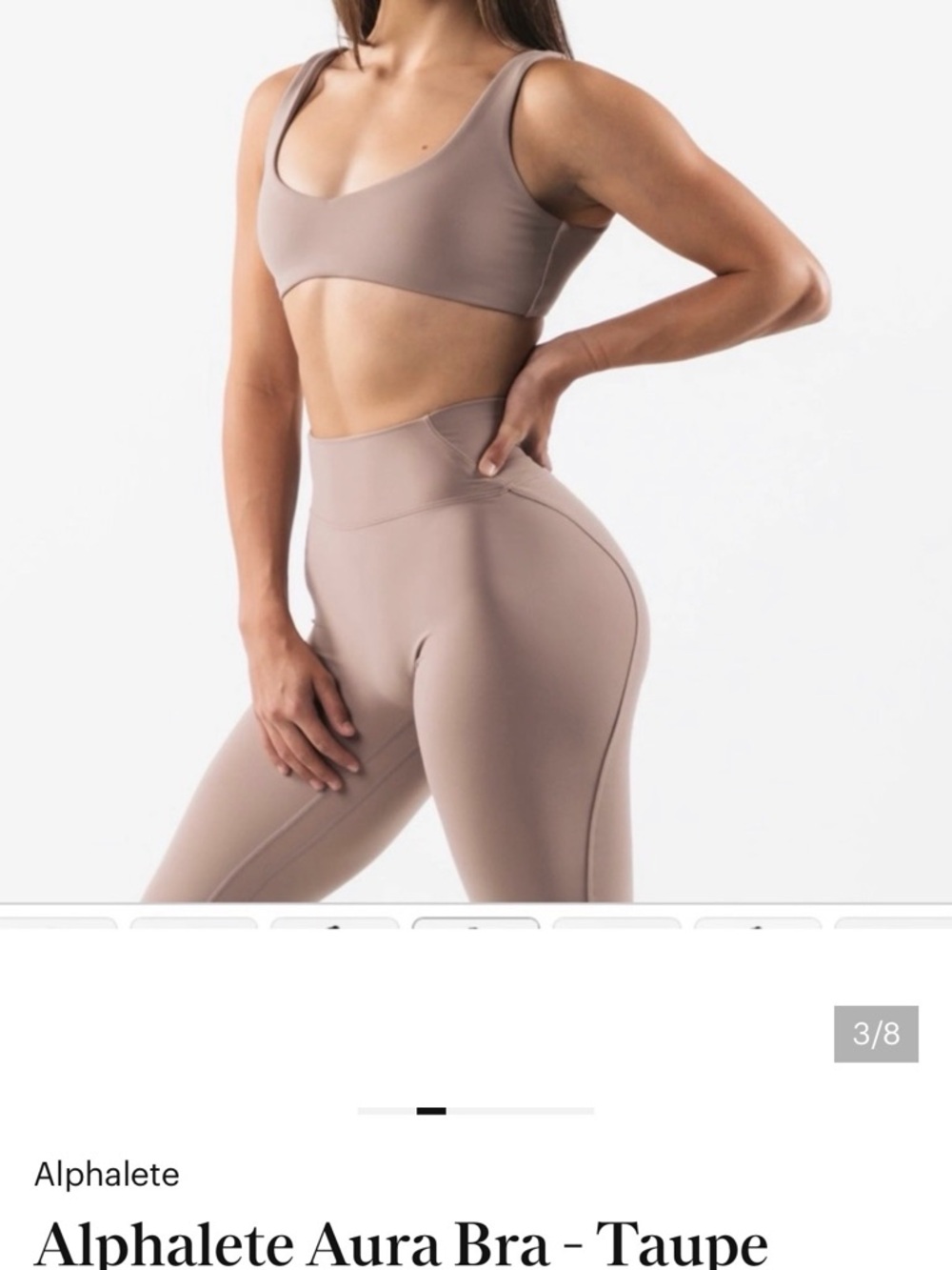 Alphalete Aura Bra in Taupe - Scoop Neck Seamless Sports Bra - Picture 3 of 7